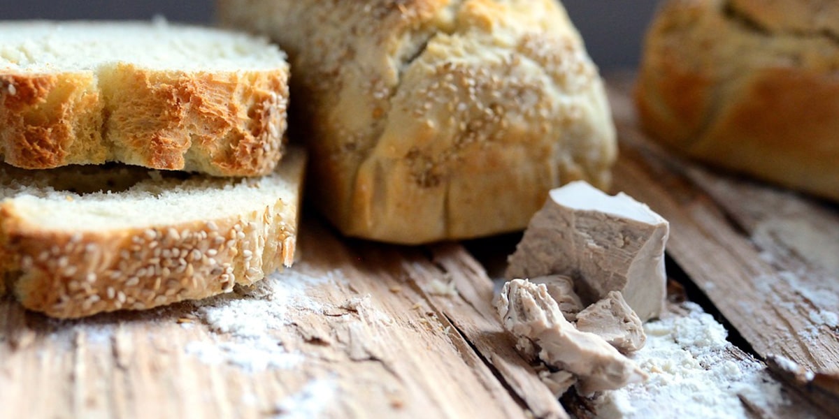 Brot mit einem frischen Hefewürfel